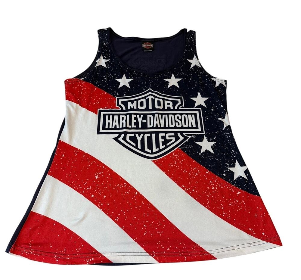 Harley Davidson American Flag Tank Top Women's L Bruce Rossmeyer